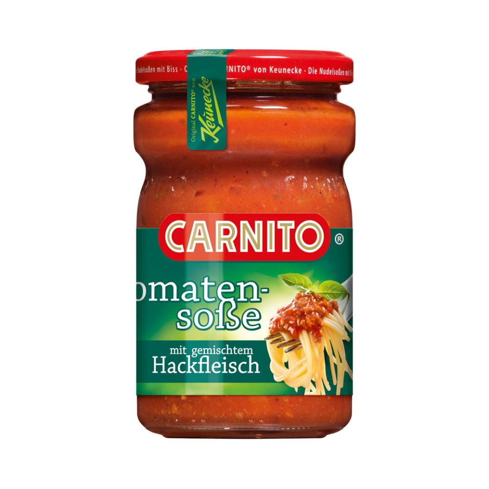 Nudeln mit Tomatensosse mit gemischtem Hackfleisch Carnito Keunecke