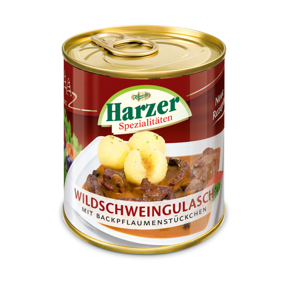 HarzerWildschweingulasch mit Backpflaumenstückchen von Keunecke. 300 Gramm Wildgericht.